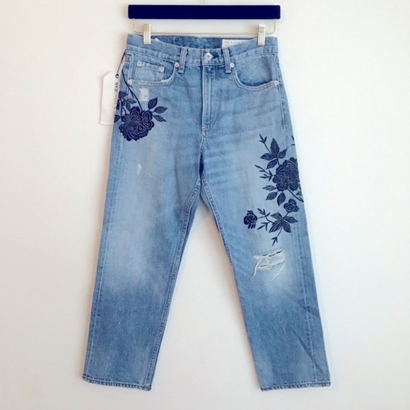 Rag & Bone Marilyn Embroidered floral Crop Jean 26 high waist baggy mom - Picture 1 of 8
